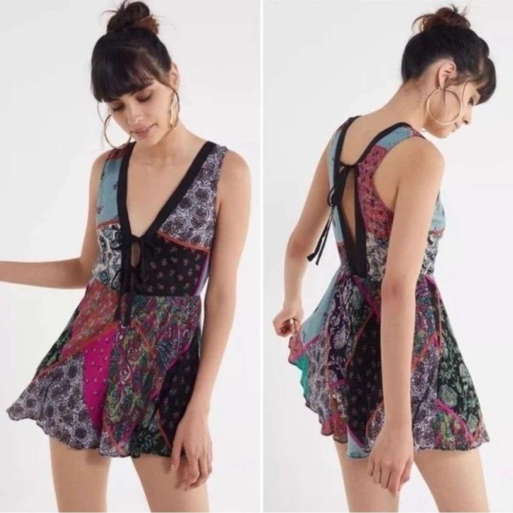 Urban Outfitters Multicolor Patchwork V-Neck Romper
